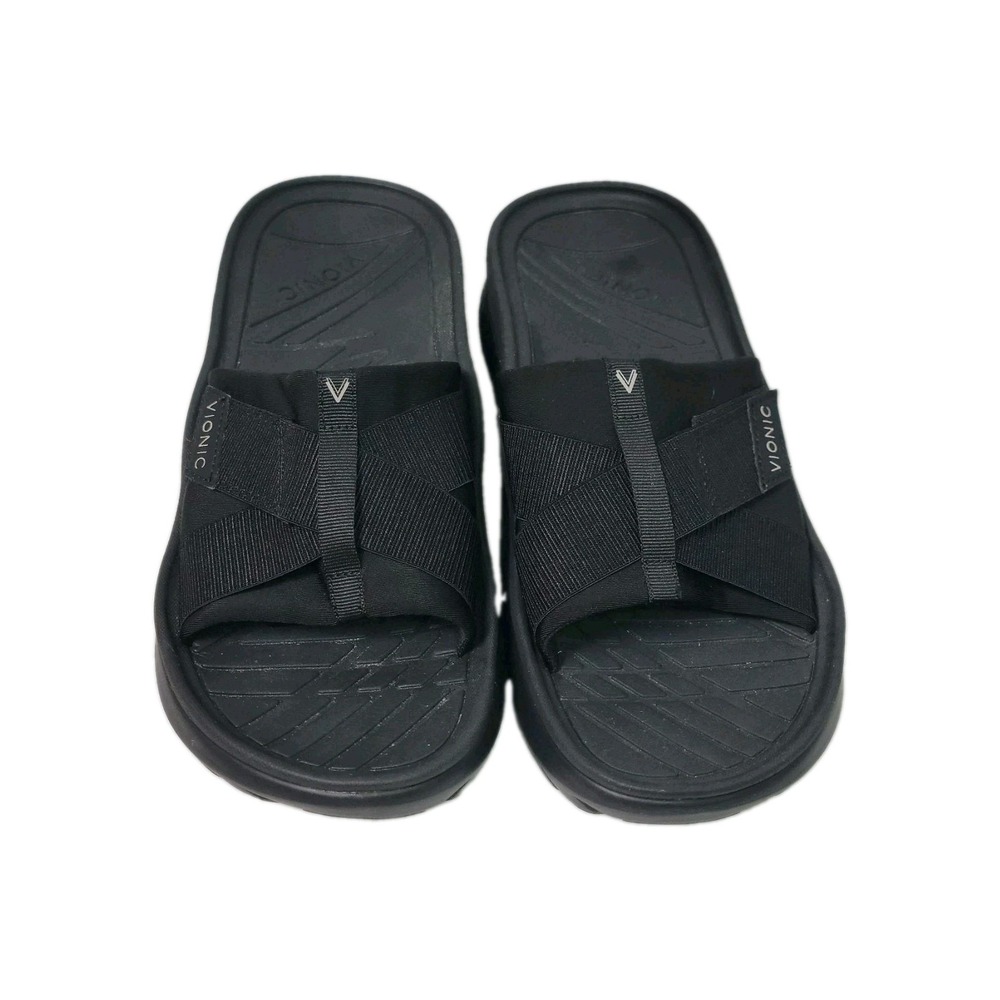 Vionic Rebound Recovery Sandals M8.5 W10 Black Cushioned Comfort Slide Shoes